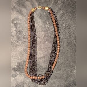 Elegant Beaded Necklace in Peach and Black